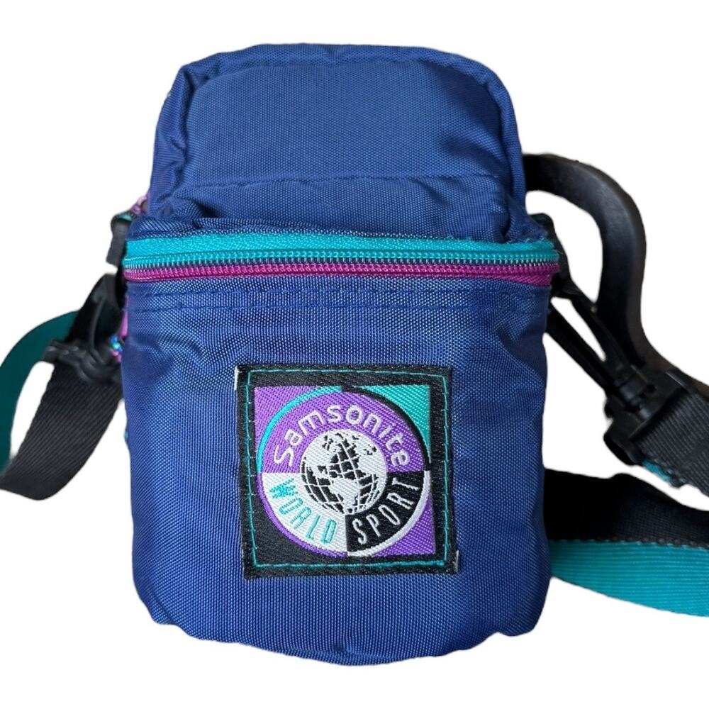 VTG Samsonite World Sport Mini Crossbody Bag 90s Teal Purple Nylon Travel Pouch